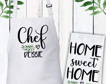 Custom Dish Cloth Set with Leaf & Heart - Home Sweet Home Decor for Kitchen - Personalized Tea Towels - Modern Country Kitchen Dish Towels