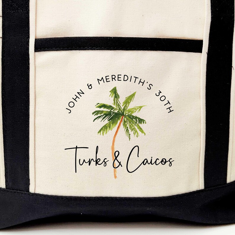 Personalized Bachelorette Tote Bag | Wedding Welcome Gift | Bridesmaid Beach Tote Palm Tree image 6