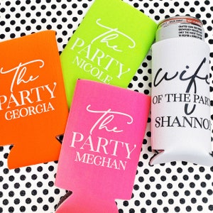 Bachelorette Party Can Coolers, Neon 90s Bachelorette Favors & Decorations, Custom Can Sleeve, Personalized Wife of the Party Bride Can Cozy