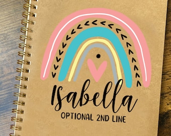 Personalized Rainbow Notebook - Girls School Supplies - Custom Journal - Spiral Lined Name Notebook - Kids Diary - Small Soft Cover Notepad