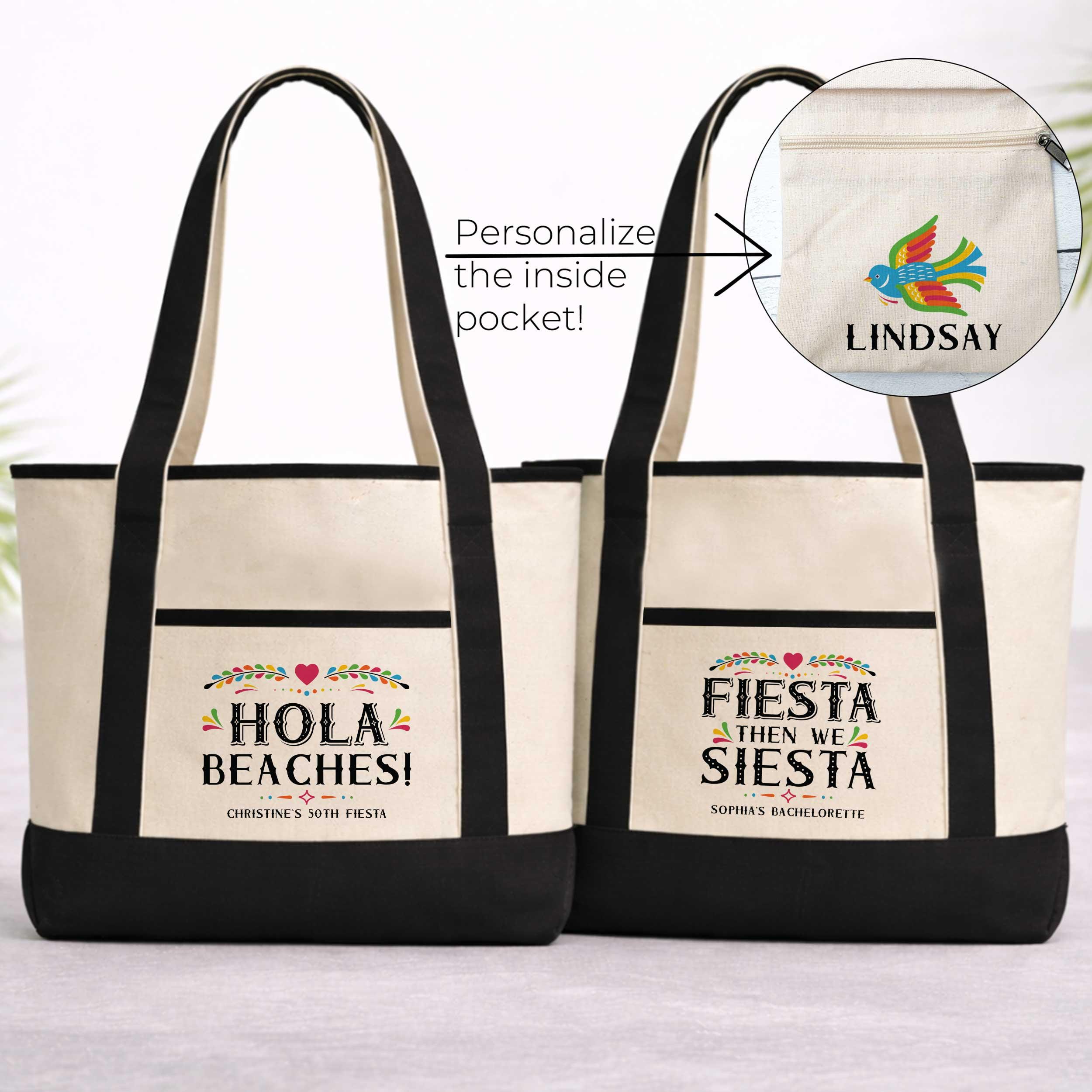 Mexico Vacation Canvas Beach Tote | Custom Hola Beaches & Fiesta Siesta ...