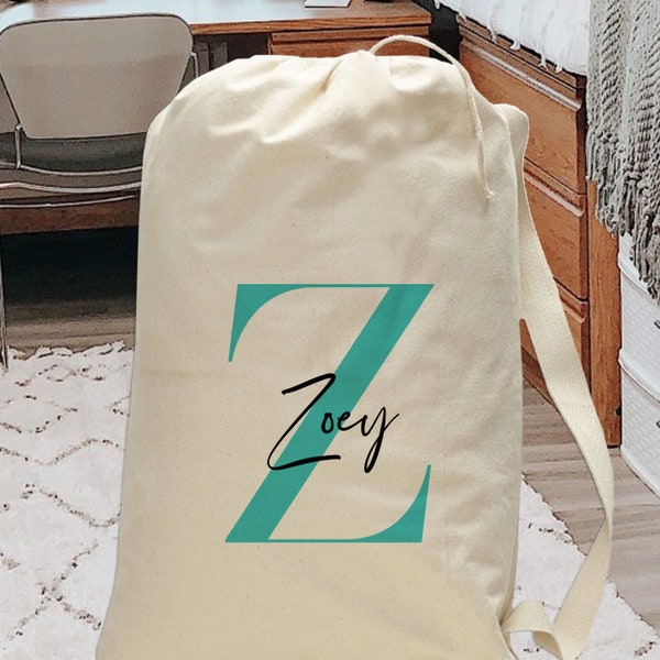 Custom Laundry Bag for College Student Gift for Freshman - Girls Laundry Bag Personalized - Monogrammed Large Drawstring Canvas Laundry Sack