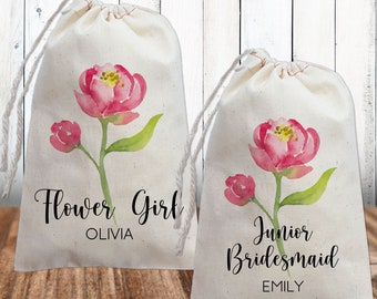 Flower Girl Bag with Name - Bridal Party Gift Bags - Junior Bridesmaid Bag - Bridesmaid Jewelry Bags - Custom Summer Wedding Party Favor Bag