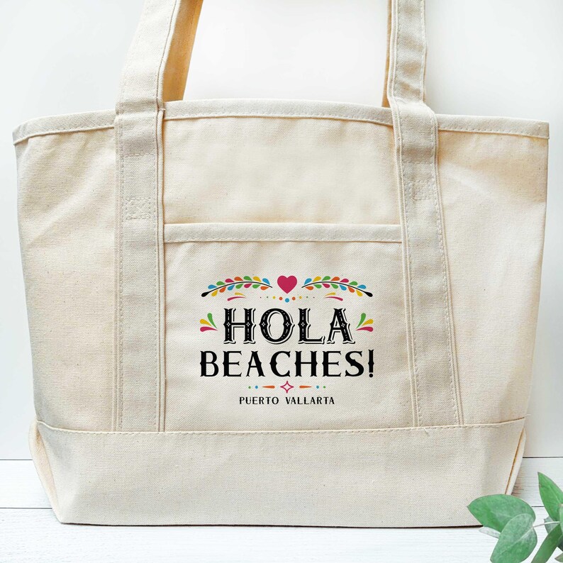 Mexico Vacation Canvas Beach Tote | Custom Hola Beaches & Fiesta Siesta ...