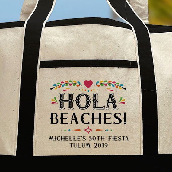 Hola Beaches Custom Canvas Beach Tote Bag Mexico Vacation Etsy Canada