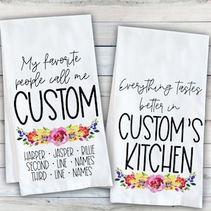 Mother's Day Kitchen Gift, Personalized Floral Tea Towel for Grandma, Nana, Oma - Custom Tea Towel Gift from Kids