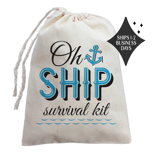 Oh Ship Hangover Kit Bags -  Funny Nautical Survival Kits for Cruise - Nautical Party Favors for Boat Birthday or Sailing Trip