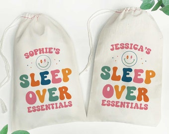 Retro Sleepover Essentials Bags - Slumber Party Gift Bags - Personalized Sleepover Bags - Custom Overnight Bags - Sleepover Gifts for Girls