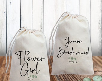 Eucalyptus Flower Girl Gift Bag - Greenery Wedding Bags - Personalized Bridal Party Totes - Custom Junior Bridesmaid Gifts - Jewelry Bags