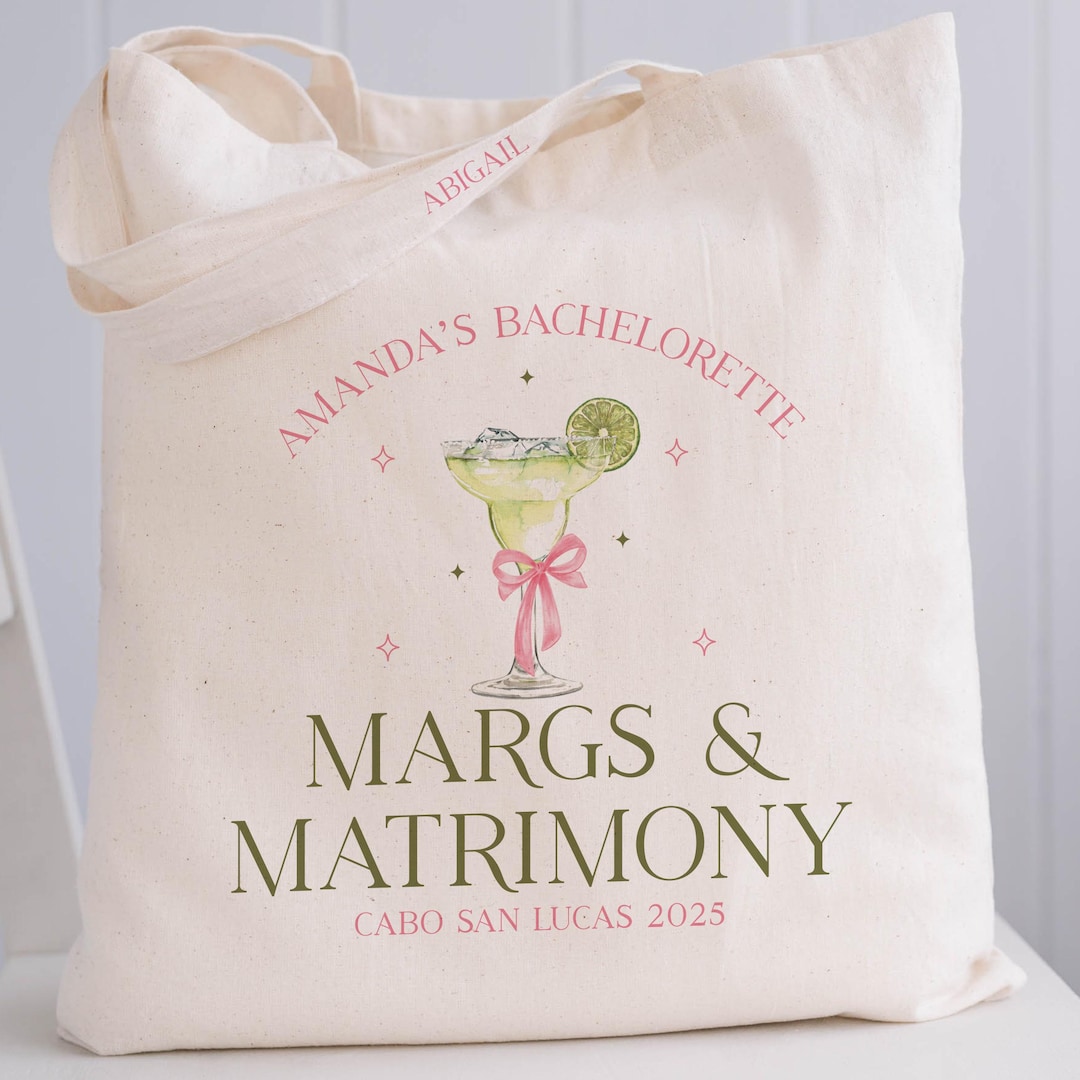 Margs & Matrimony Custom Mexico Bachelorette Tote Bags, Beach ...
