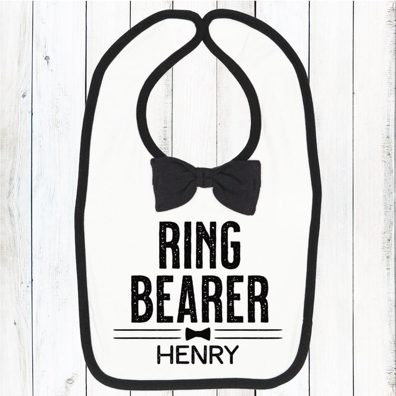 Ring Bearer Gift Personalized Bow Tie Bib Day of Wedding Ring Security Outfit Will You Be My Ring Bearer Proposal Gift for Baby Boy image 1
