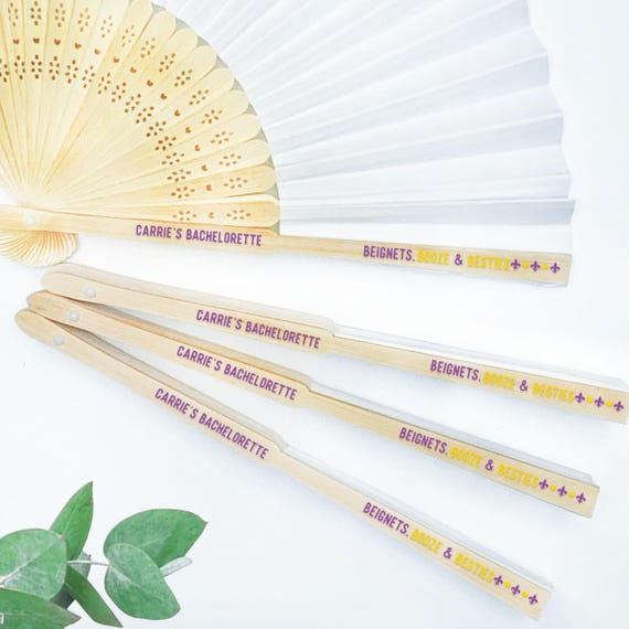 Personalized New Orleans Bachelorette Hand Fan: Beignets, Booze & Besties