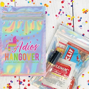 Adios Hangover Kit Bags - Mexico Party Supplies - Final Fiesta Bachelorette Party Favor Bags - Bulk Recovery Kits - Waterproof Goodie Bags