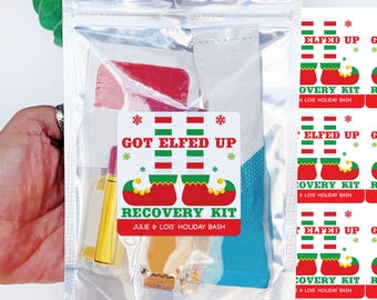 Funny Christmas Recovery Kit Labels | Hangover Survival Kit Bags | Got Elfed Up Adult Christmas Party Favors | Custom Holiday Stickers Set