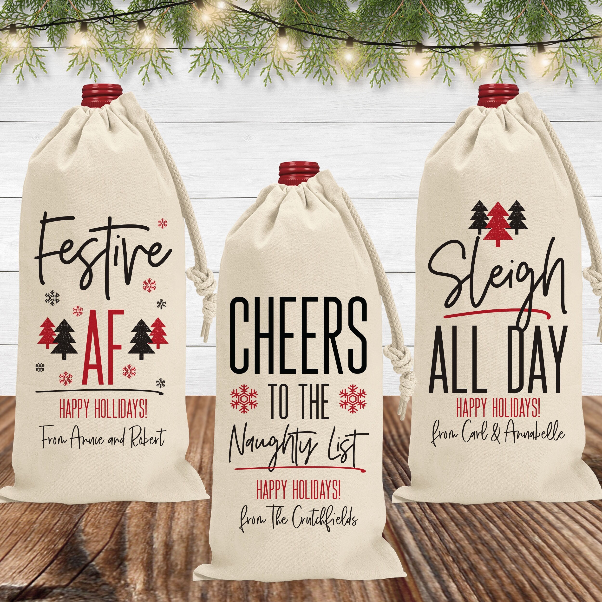 Funny Christmas Wine Bags Personalized Custom Reusable Cloth Wine