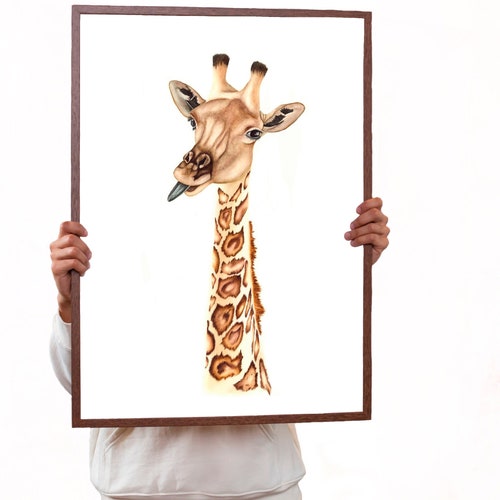 Animal print for kid room decor, Giraffe original watercolor painting, Limited edition painting, Wild animal portrait, Home art gallery shops idea