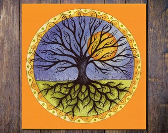 Tree of Life Blank Square Greetings Card, Nature, Fantasy Pagan Card, ideal Birthday, Anniversary, Thank You, Notecard