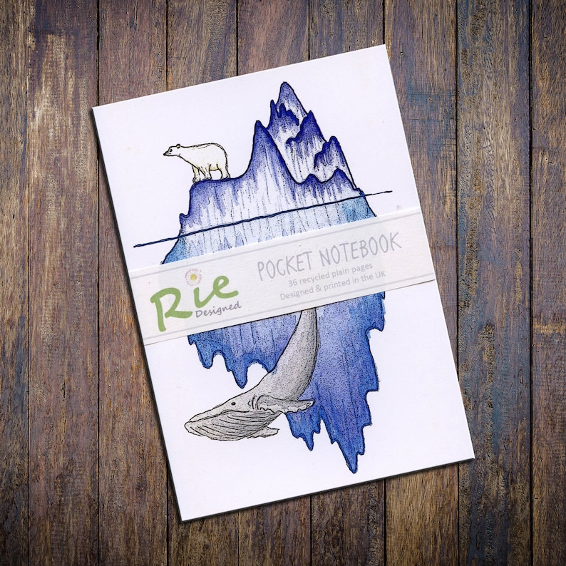 Iceberg Whale /& Polar Bear Notebook A6 Recycled Plain Paper Journal Jotter Notebook Sketch Pocket Note Book