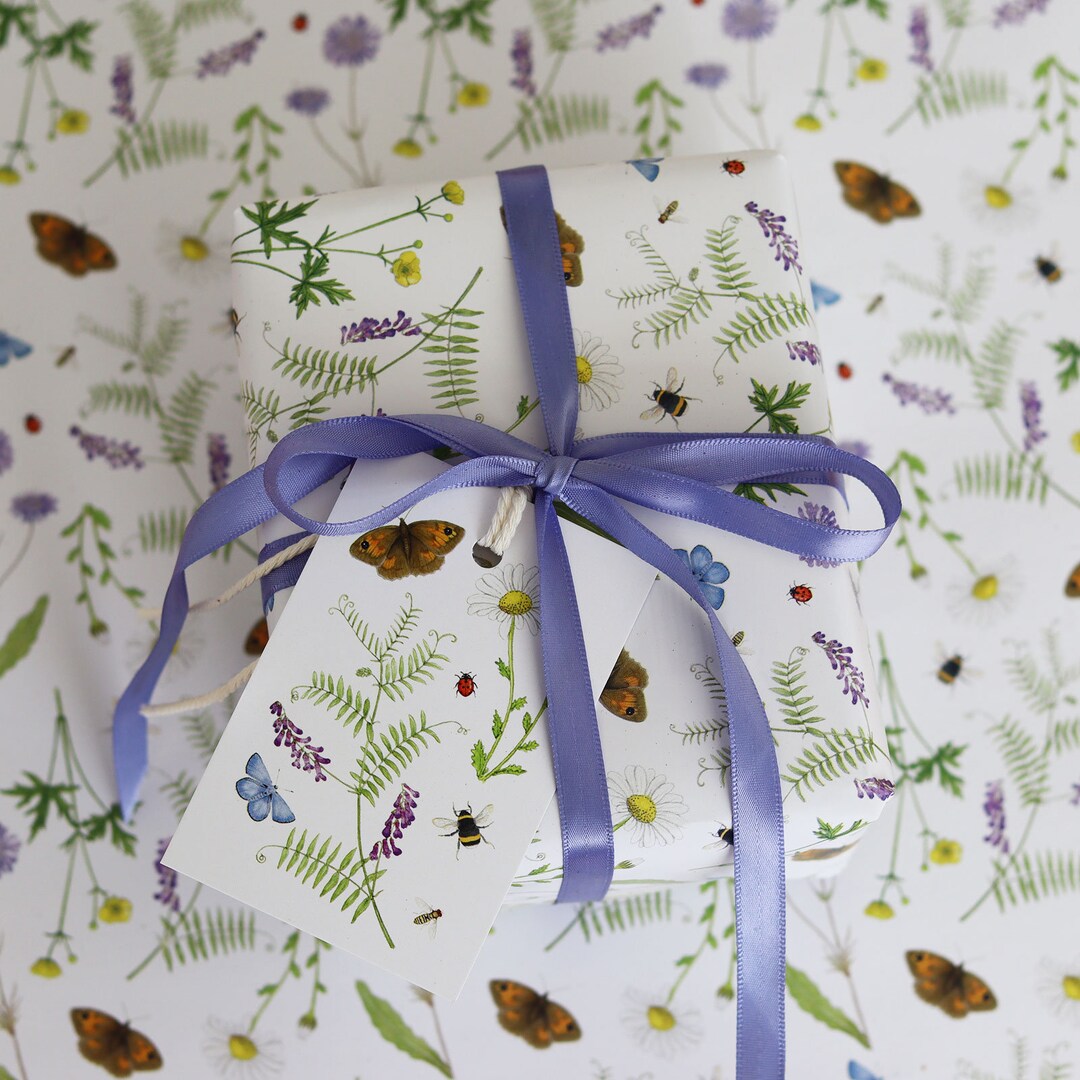 Meadow Wild Flower Wrapping Paper British Wildflower Butterflies and ...