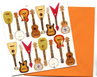 Tarjeta de ukelele cuadrado en blanco tarjeta de los | Etsy España