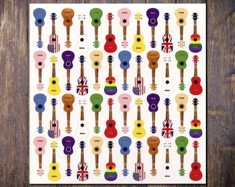 Colourful Ukulele Card, Blank Square, Musicians Card, Birthday, Thankyou, Notecard, Union Jack, Stars and Stripes, LGBT