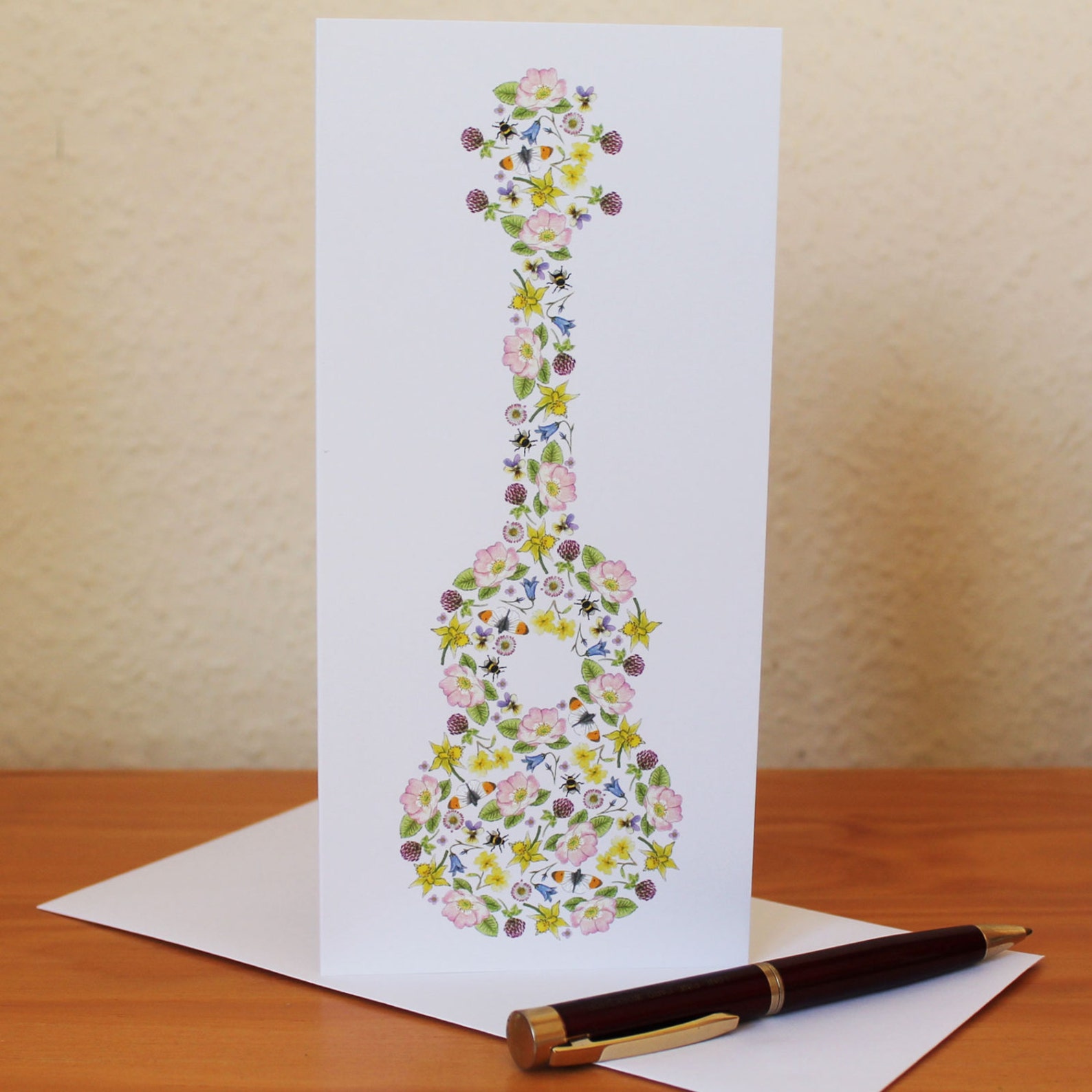 Floral Ukulele Card Blank DL Tall Musicians Card Pretty Etsy