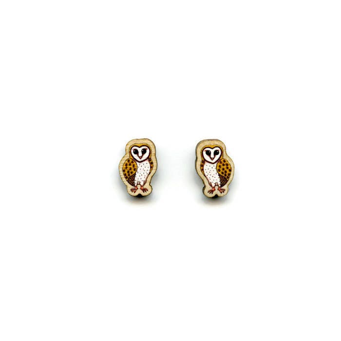 Barn Owl Earrings Wooden Bird of Prey Wood Owl Stud | Etsy
