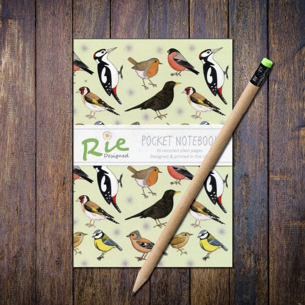 Garden Bird Notebook A6 Recycled Plain Paper Journal Jotter Notebook Sketch British Garden Birds Pocket Note Book