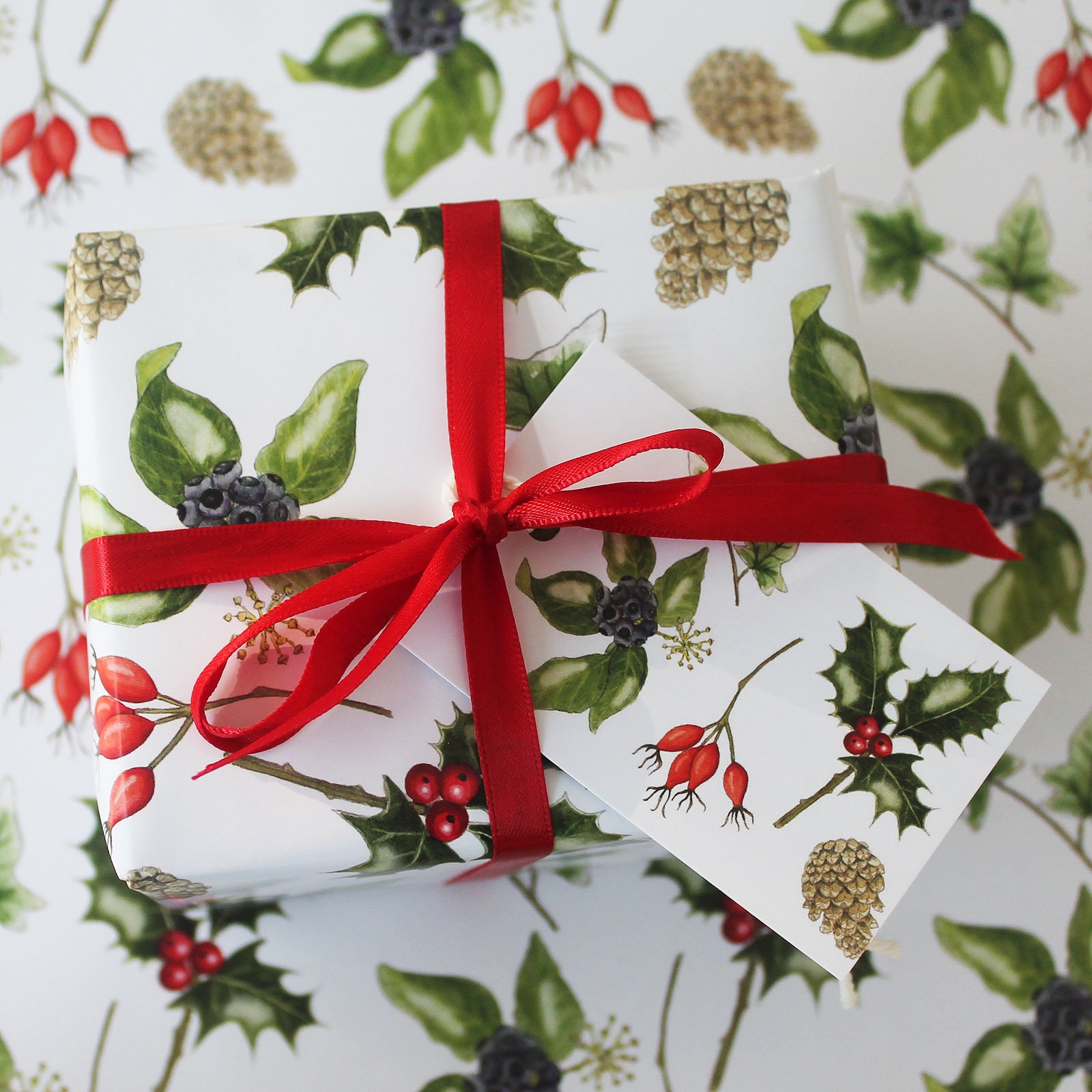 Holly and Lights Forest Wrapping Paper
