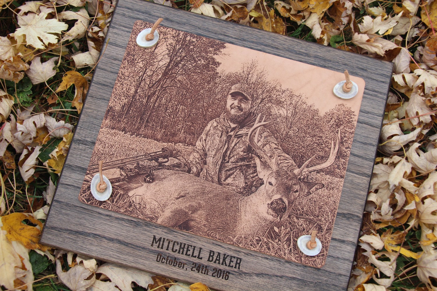 Hunting Plaque Engraved Leather Photo First Buck Plaque Etsy