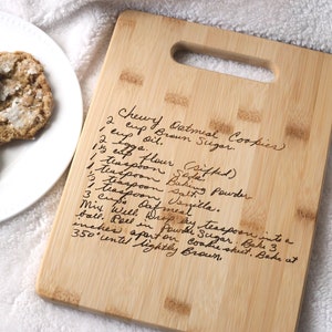 Engraved Handwriting Recipe Cutting Board, Custom Bamboo