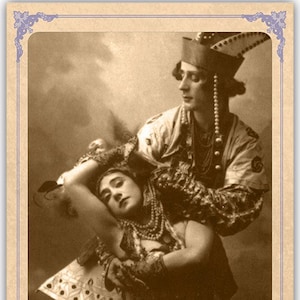 Ballet Legends MIchel Fokine & Tamara Karsavina dans Firebird 1910 Cabinet Carte Photographie Réimpression vintage CDV