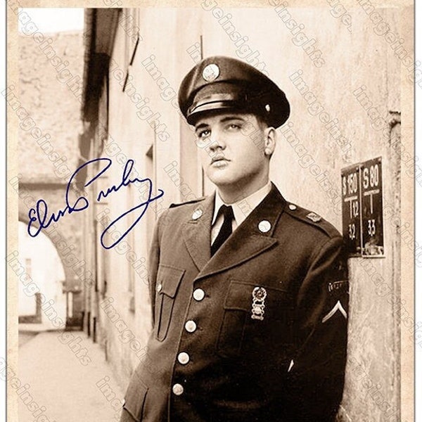 ELVIS AARON PRESLEY In The Army Germany Legendary Superstar 8" x 10" Restored Photograph With Reprinted Autograph