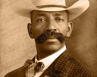 BASS REEVES Deputy US Marshall & Old West Legend Unique Photo Restoration 8" x 10" Photoprint With Reprinted Autograph Reproduction