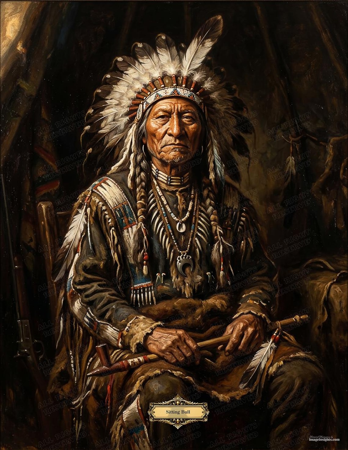 CHIEF SITTING BULL Native American Historical Masterpiece Illustration ...