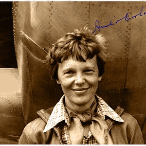 AMELIA EARHART Aviation Pioneer Feminist 8&quot; x 10&quot; Restored Photograph With Reprinted Autograph
