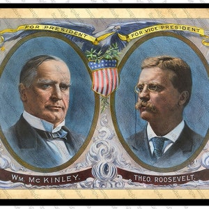 McKINLEY ROOSEVELT Restored 1900 Presidential Campaign Color Engraving 8&quot; x 10&quot; Photoprint