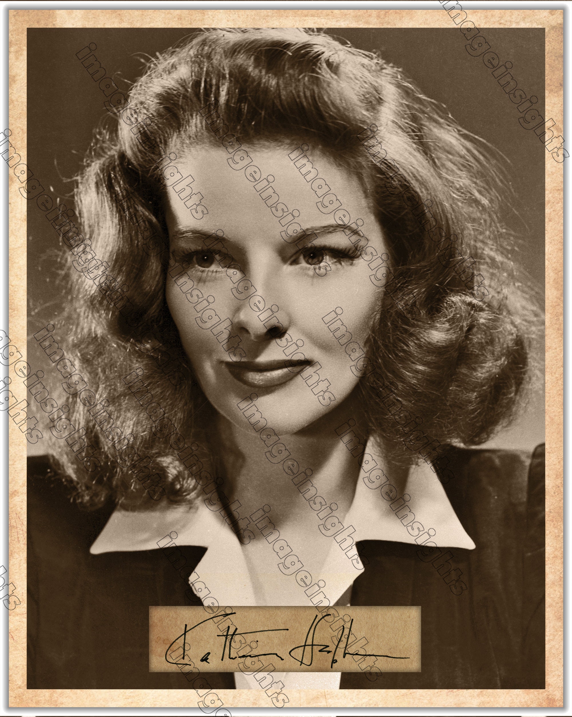 KATHERINE HEPBURN 1941 Screen Acting Legend Beauty 8" x 10" Restored Photograph With Reprinted Autograph
