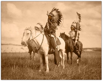 SIOUX CHIEFS On Horseback By Photography Legend Edward S. Curtis Unique Photo Restoration 8" x 10" Photoprint Restoration/Reproduction