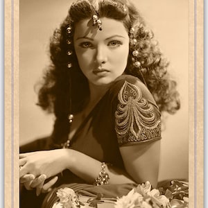 L’actrice beauté Gene Tierney Cabinet carte photo réimpression Vintage CDV