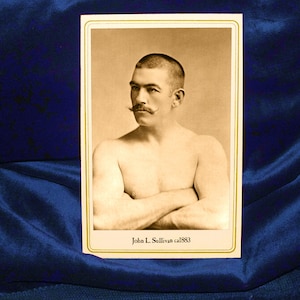 JOHN L. SULLIVAN Boxing Legend Gabinete Fotografia Reprodução Vintage