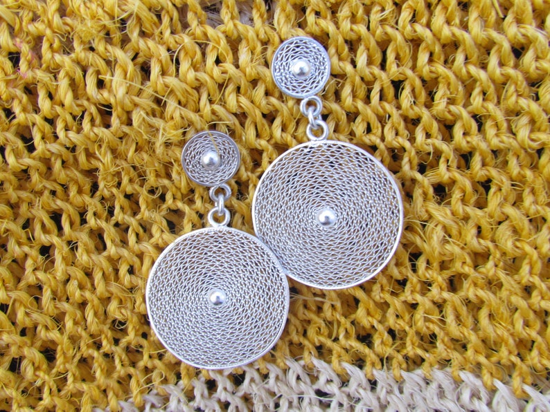 Real Silver Earrings; Intricate Round Dangle Earrings; Circle Earrings; Filigree inspired Earrings; Earrings made in Colombia