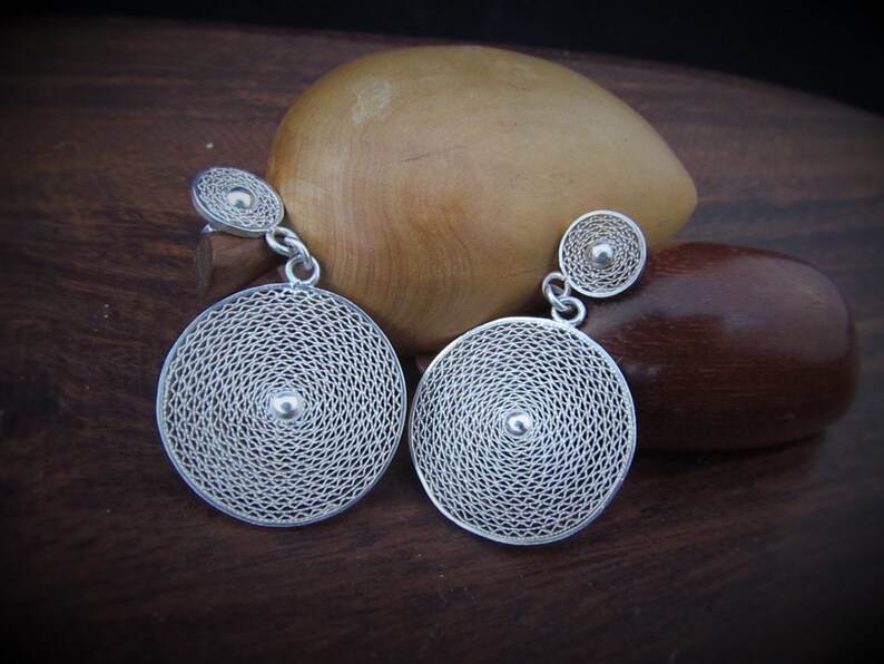 Real Silver Earrings; Intricate Round Dangle Earrings; Circle Earrings; Filigree inspired Earrings; Earrings made in Colombia
