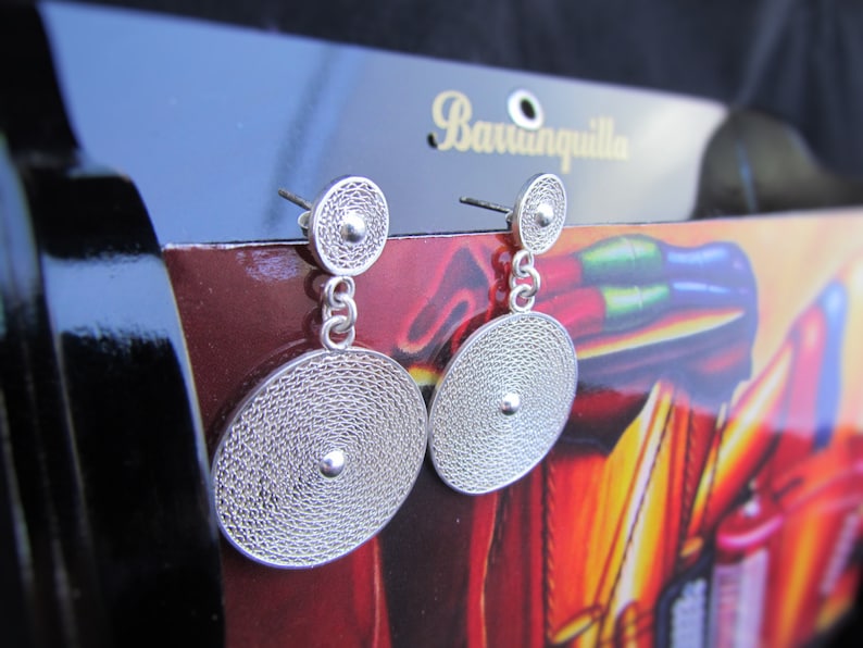 Real Silver Earrings; Intricate Round Dangle Earrings; Circle Earrings; Filigree inspired Earrings; Earrings made in Colombia