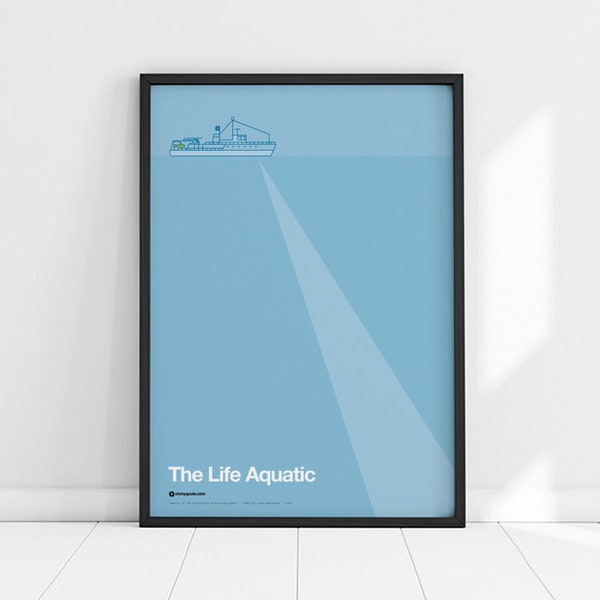 Poster das Leben Aquatic Tribute Wes Anderson Wandkunst Zissou Kult Film Grafik Design minimal minimalistische Kunst Druck Minimalismus Film