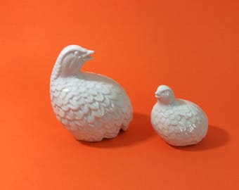 Blanc de Chine Quail Figurines-Porcelain Partridge Pair Statues