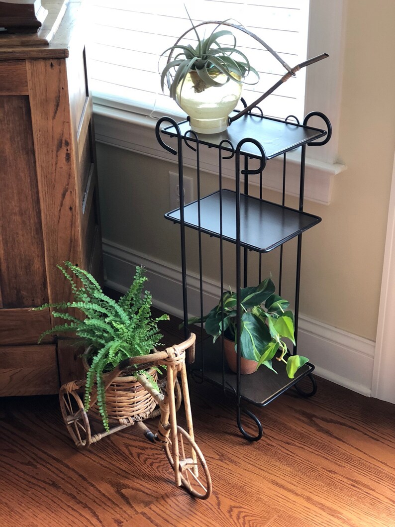 Three Tier Metal Shelf Mid Century Plant Stand Album Storage