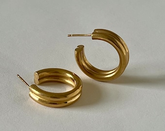 Gold hoop earrings chunky, double