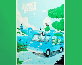 Ghibli Inspired Lunch Break A3 Risograph Poster