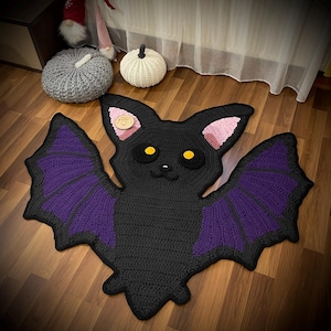 Häkelmuster Teppich. Gehäkelte Fledermaus Teppich Gacuś.Handmade. Gehäkelter Teppich .Fledermaus Teppich Gacuś für ein Kinderzimmer – Halloween Edition